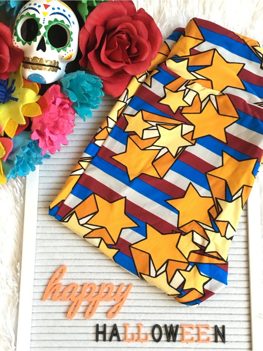 Yellow Star-Print Leggings with Patriotic Stripes